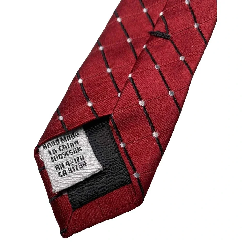 GEOFFREY BEENE‎ Handmade 100% Silk Tie Men's Red Black Silver White striped